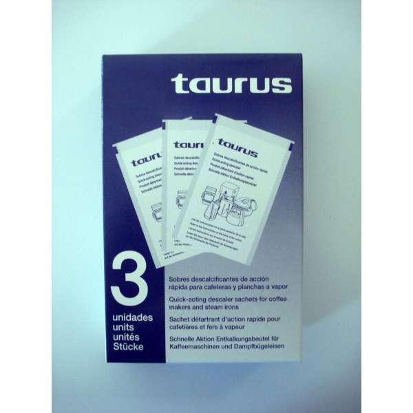 3 sobres descalcificantes Taurus cafeteras y planchas vapor